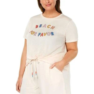 Jenni Women's Plus Size Soft Knit Twist Front Beach Por Favor Pajama Top, Peach - Picture 1 of 4