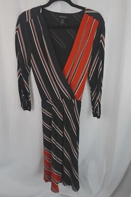 White House Black Market Women’s 10 Dress Striped Silk V-Neck 3/4 Sleeve Midi - Image 1 of 4