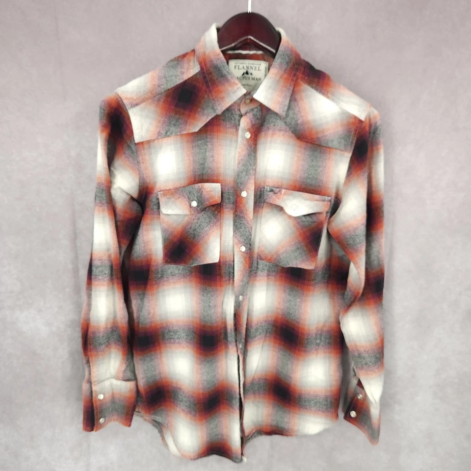 Мужская фланелевая рубашка вестерн кактус небольшая жемчужная застежка ковбойское родео хлопок - Изображение 1 из 4