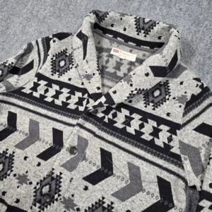 Levis Cardigan Mens M Gray Knit Southwestern Aztec Shawl Shacket Button Fleece - Picture 1 of 9