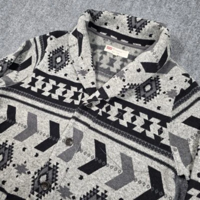 Cárdigan Levis Para Hombres M Gris Tejido Suroeste Azteca Chal Cazadora Botón Vellón Foto 1 de 4