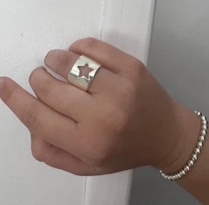 Handmade Star Perforated Wide cuff Ring 925Sterling Silver Ring For Unisex Adult - Picture 1 of 4