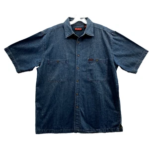 Wolverine Shirt Adult Large Denim Jean Short Sleeve Button Down 90s Outdoor Mens - Picture 1 of 10