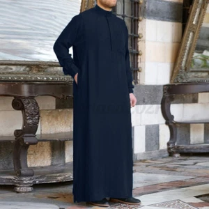 Hombres Musulmán Bata Abaya Ropa Islámica Túnica Vestido Manga Larga Camisas Maxi - Imagen 1 de 13