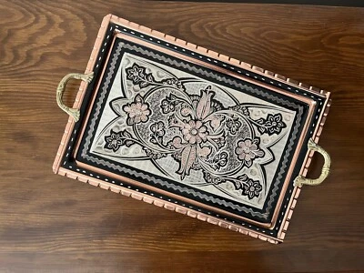Copper Coffee Tray, Turkish Copper Serving Tray, Copper Tray Handmade - Image 1 of 4