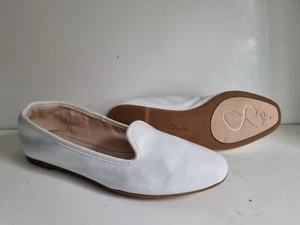 CLARKS SOMERSET DESIGNER UK 4 EU 37 WOMEN WHITE LEATHER FLAT BALLET LOAFER SHOES - Picture 1 of 17