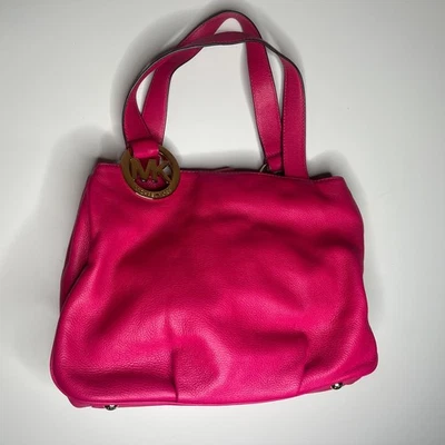 Michael Kors Fulton Tote Bag Hot Pink Pebbled Leather East-West Shoulder Purse - Image 1 of 4