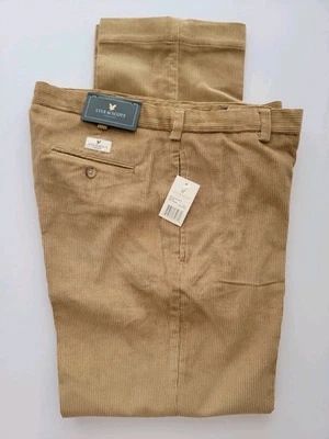 NUEVO Pantalones de Vestir Lyle & Scott Escocia Pana Talla 36 x Actual 31 Ins Beige Marrón Foto 1 de 4