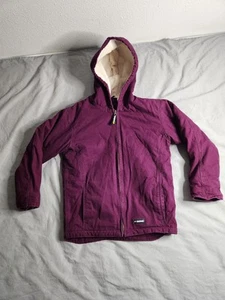 Vintage Berne Sherpa Lined Canvas Jacket Youth Size Large Burgundy Purple Hooded - Picture 1 of 9