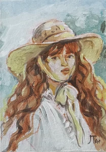 ACEO Acrylic Card ginger girl portrait tiny Decor - Picture 1 of 4