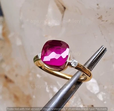 Pink Ruby Ring With Tow Moissanite 925 Sterling Silver - Image 1 of 4