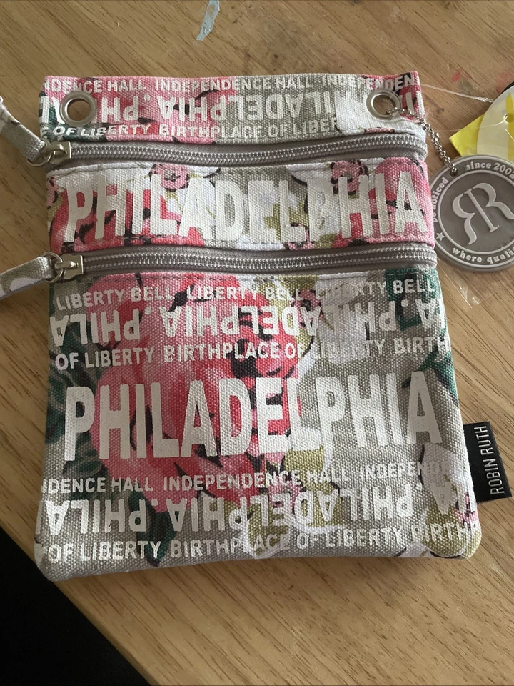ROBIN RUTH “PHILADELPHIA” Cotton Crossbody Bag 2 Zippered Pouch Purse 8” x 6.5” - Image 1 of 1