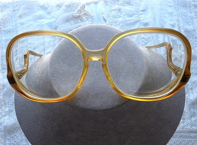 Vintage 70's 80's Eyeglasses Oversized Drop Arms Offset Temples Brown Frame Only - Image 1 of 4