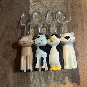 New Jolies Cute Brutes Animal Ice Cream Spoons Penguin Cow Pig Bear - Set Of 4 - Picture 1 of 5