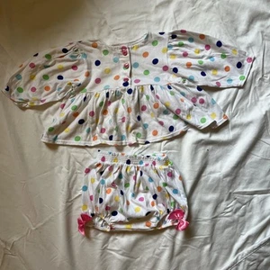 Carters Baby Vintage 90s Polka Dot Heart Button Bow Two Piece Set, USA MADE- 12M - Picture 1 of 9