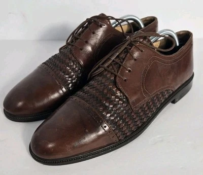 Stanley Blacker Mens Brown Italian Leather Weave Loafers Shoes Size 10 M Shoe - Image 1 of 4