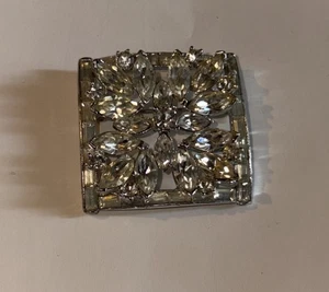 Vintage Clear Crystal And Baguette Sparkling Square Brooch - Picture 1 of 6