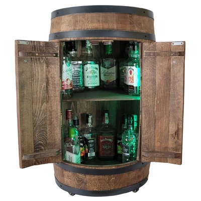 Holzfass-Bar mit Tür und RGB-LED-Beleuchtung auf USB, 4 Räder Wenge Hausbar - Bild 1 von 4