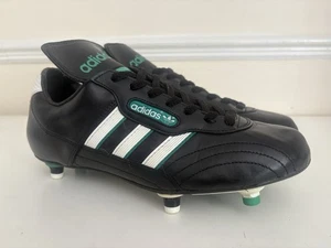 Men’s Vintage 80s Adidas Scarpe Calcio Football Boots Black Leather Size UK 7 - Picture 1 of 9