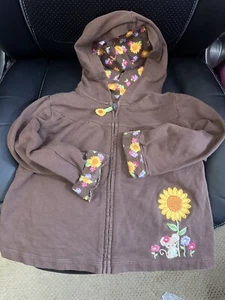Gymboree Girls Brown Zip-Up Hoodie With Sunflower And Mouse - Size 4T/5T - Picture 1 of 4