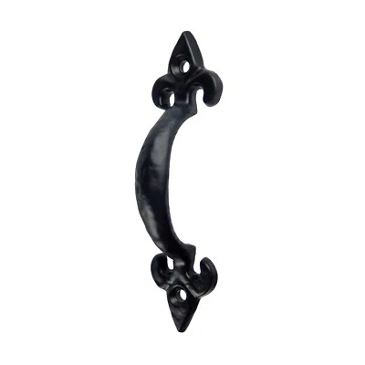 Pequeño tirador de cajón de manija de puerta de gabinete Fleur De Lis de hierro fundido negro 4 pulgadas Foto 1 de 4