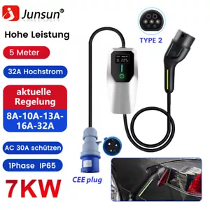 EV Ladegerät Mobile Wallbox 7KW Type 2 32A Ladestation Charger mit CEE-Adapter - Bild 1 von 15