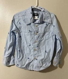 Osh Kosh B’Gosh Boy’s Long Sleeve Shirt Button Down Collar Blue White Stripes 4 - Picture 1 of 4