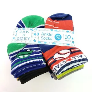 Zak & Zoey Infant Baby Boys Size 0-12 Months Ankle Socks 10 Pair Pack - Picture 1 of 5