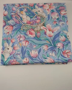 Vintage Pastell Häschen Tischdecke Blumen Eier Körbe Rechteck Frühling 116 x 58,5" - Bild 1 von 13
