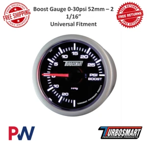 Turbosmart Black Face Silver Bezel Boost Gauge 0-30psi 52mm 2 1/16" TS-0101-2023 - Picture 1 of 9