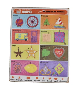 Vintage Whitman Frame Tray Puzzle - Help yourself Shapes - Extra Thick - Picture 1 of 5