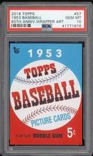 2018 Topps 80th Anniversary Wrapper Art 1953 Topps Baseball #57 /1043 PSA 10