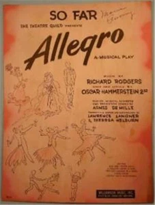 Vintage Sheet Music So Far from Allegro Musical Play Rogers & Hammerstein 1947 - Picture 1 of 5