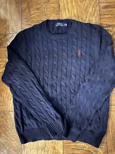 Polo Ralph Lauren Crew Neck Sweater Mens L Navy 100% Cotton Exclusive - Picture 1 of 1