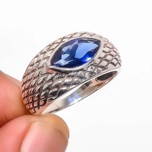 Blue Sapphire (Simulated) 925 Sterling Silver Bali Ring s.7.5 R7642-15 - Picture 1 of 1