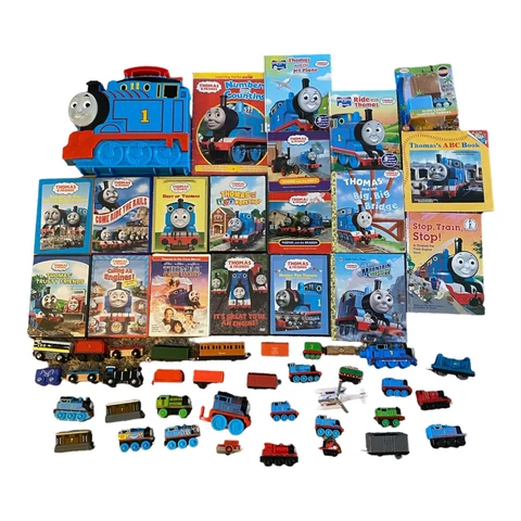 HUGE Thomas & Friends Lot of 50+ Trains Cars Books DVDs Minis Die Cast Wood Case Cover