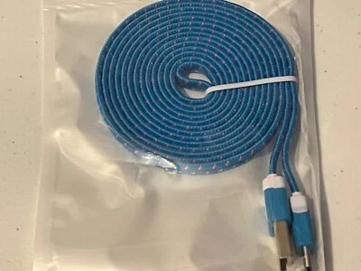 3FT FLAT NYLON BRAIDED data charger cable FOR MICRO-C TYPE REVERSIBLE PIN phones - Image 1 of 4