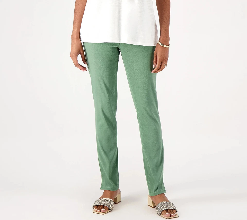 Denim & Co. Knit Easy Flex Twill Slim Straight Pull-On Pants Dark Ivy XS New - Image 1 of 1