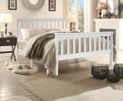 Solid 4ft Wooden Bed Frame Pinewood Small Double White With/Wo Mattress Bedroom