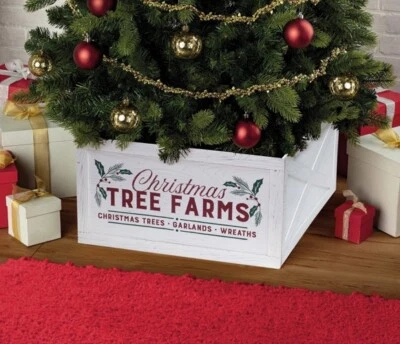 Cajón de madera blanco para árbol de Navidad de granja, 11" x 20", plegable para almacenamiento Foto 1 de 4