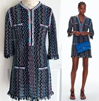 CHANEL 22P ЧЕРНЫЙ ФИОЛЕТОВЫЙ СИНИЙ МНОГОЦВЕТНЫЙ ВЯЗАНЫЙ БАХРОМА МИНИ-ПЛАТЬЕ 34 36 - Изображение 1 из 4