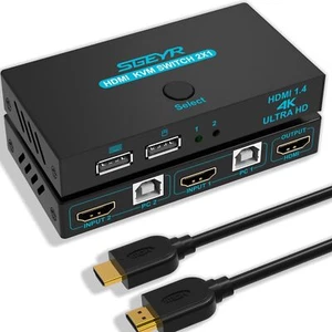 SGEYR Brancher 2 PC sur 1 Ecran Multiprise Hdmi pour TV KVM Displayport Switc... - Photo 1/7