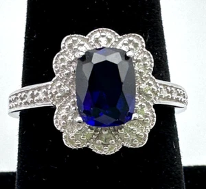 VINTAGE BLAUER STEIN SILBERFARBEN (STERLING?) RING - GR. ~7,75 - A14 - Bild 1 von 7