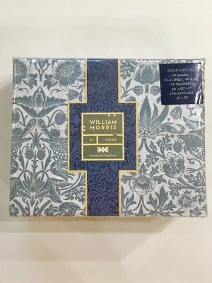 William Morris STRAWBERRY THIEF FRENCH BLUE Queen Sheet Set 100% Cotton Pakistan - Image 1 of 4