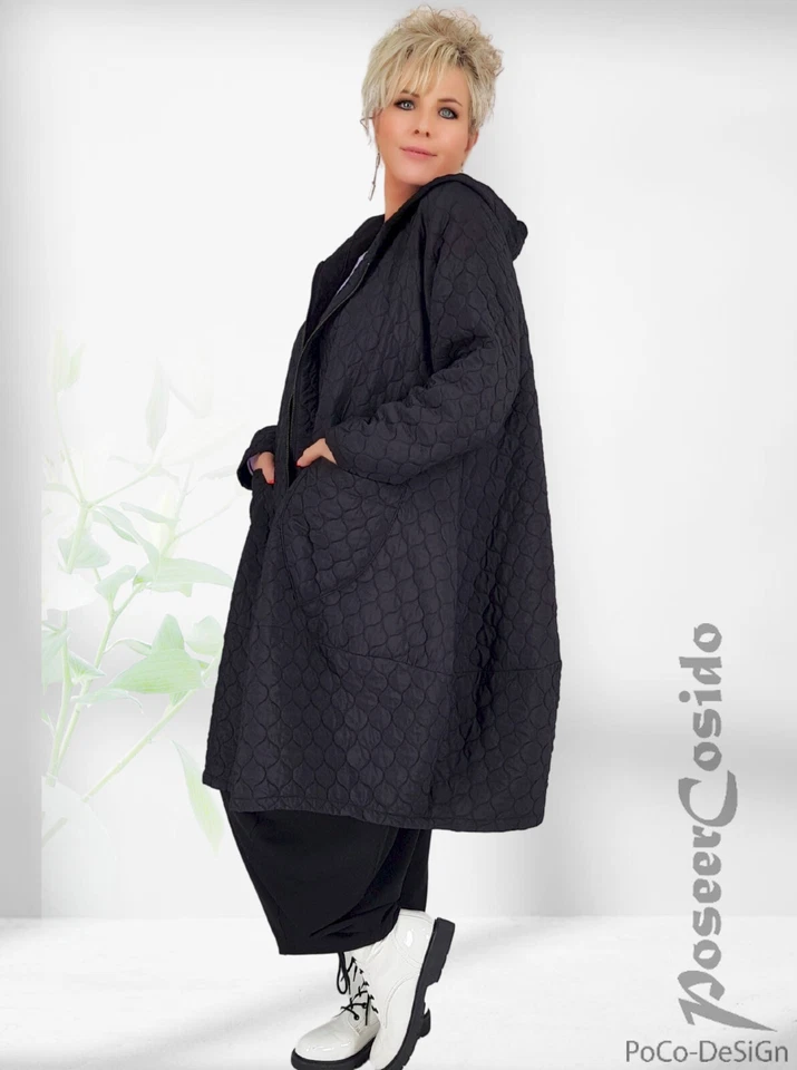 PoCo LAGENLOOK Ballon-Stepp-Mantel schwarz 44 46 48 50 52 54 56 58 L XL XXL XXXL - Bild 1 von 4