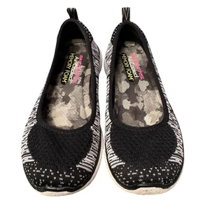 Skechers Microburst Loafers Women 6.5 Black White Memory Foam Air Cooled Shoes - Picture 1 of 12