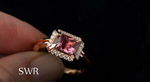 14 k Solid Rose Gold Natural Pink Sapphire Engagemant  Ring For Women Gift Ring