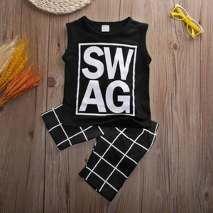 Toddler Baby Boy Summer Clothes Set Letter Short Sleeve T-Shirts Plaid Shorts - Picture 1 of 11