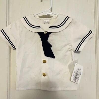 NUEVO CON ETIQUETAS Blusa Camisa Náutica Top Marinero Bebé TALLA 12 MESES Blanca NUEVA Foto 1 de 4