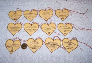 12-Valentine's Day-Vintage-French Heart-Fussy Cut-Linen Cardstock-Gift-Hang-Tags - Picture 1 of 1
